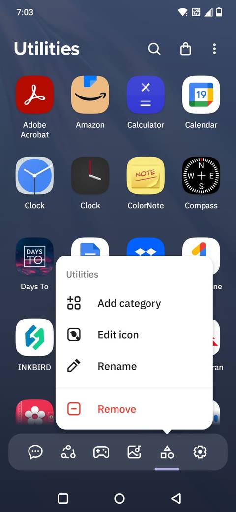Screenshot showing the category option in Smart Launcher 6