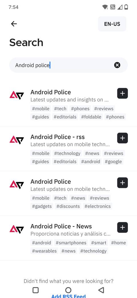 Screenshot showing how to add a source to the Smart Launcher 6 news feed