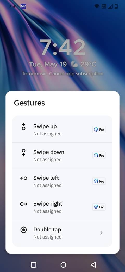 Screenshot showing the gesture options in Smart Launcher 6