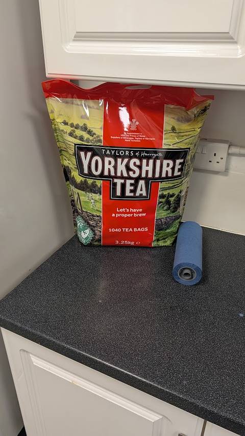 bag of tea on granite countertop