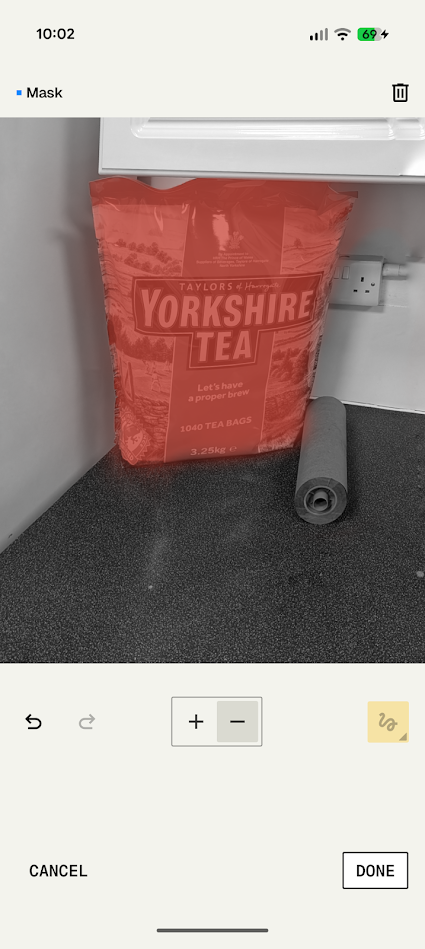 editing tools in snapseed app with red masking applied