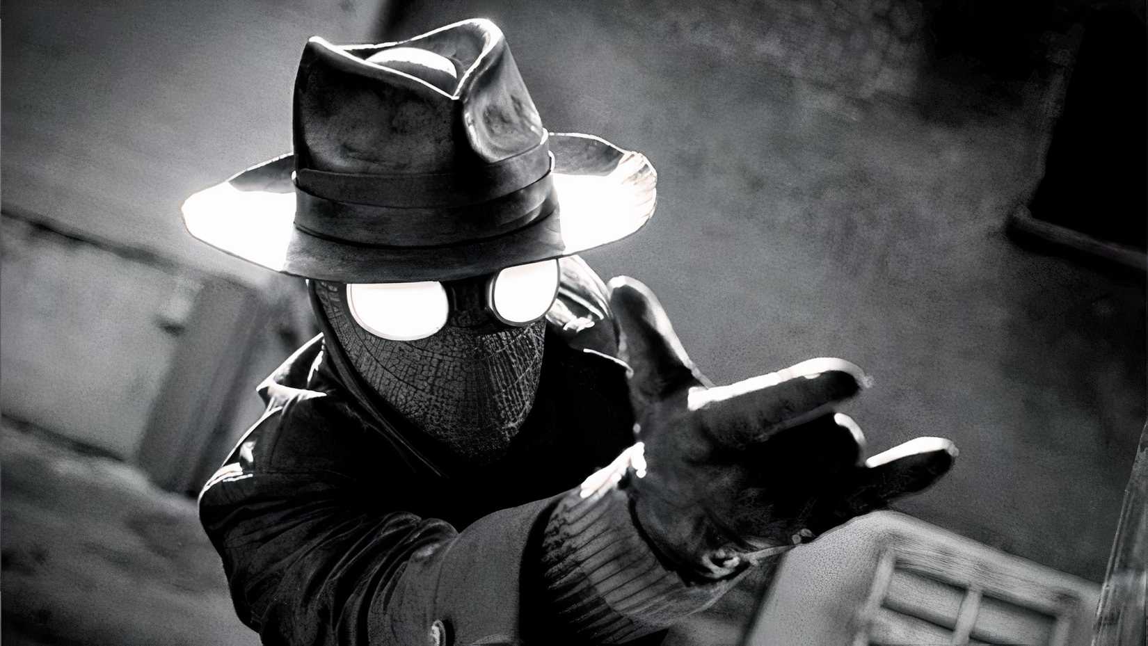 Spider-Noir in the titular series, in black and white.