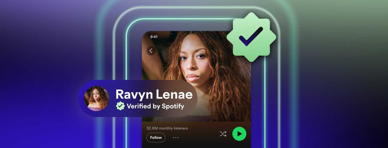 página do artista no spotify com selo verificado em fundo gradiente azul