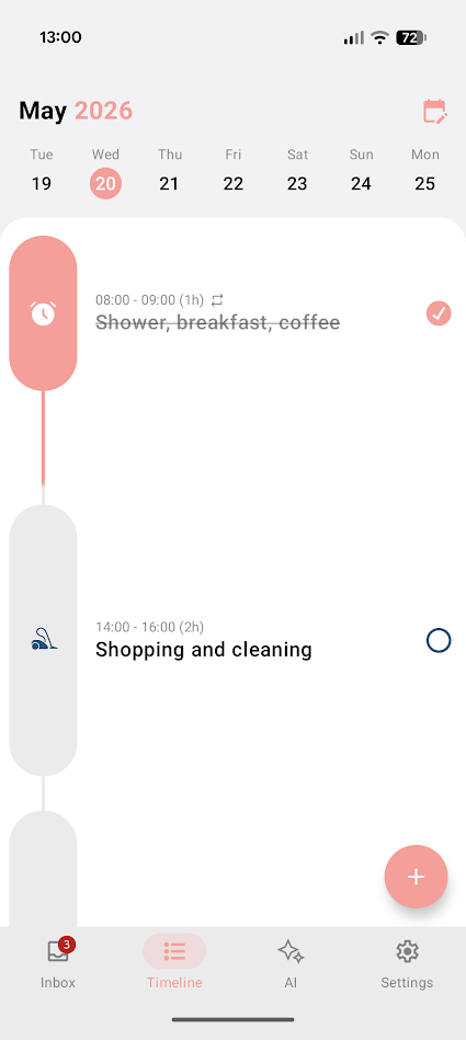 structured app daily view with minimal detail
