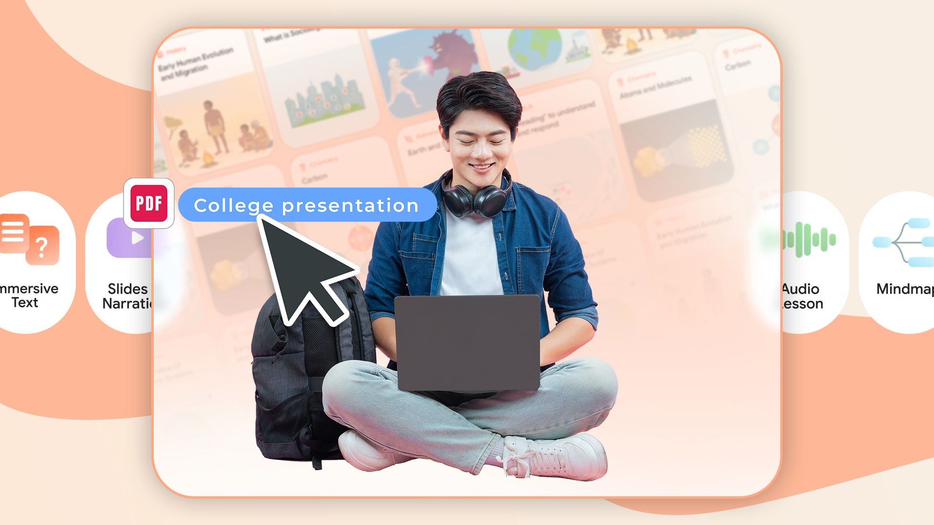 Student using Google’s Learn Your Way to turn a PDF into interactive lessons and audio learning.