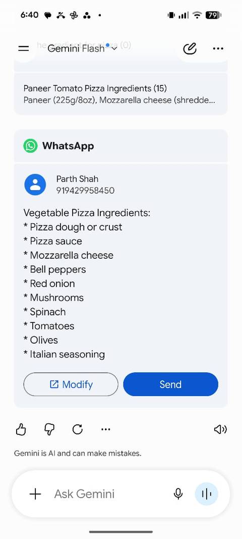 Confirm the messge sent request on Gemini