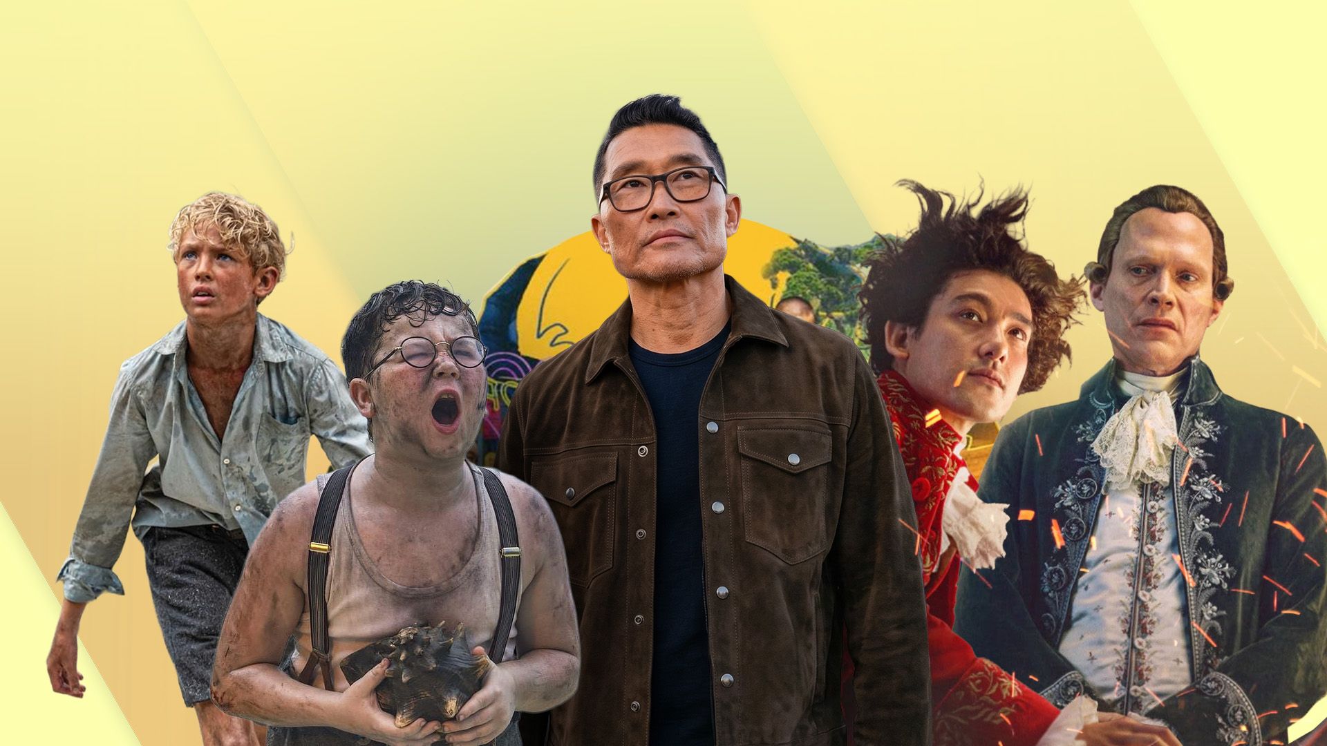 A collage featuring characters from the series K-Everything, Amadeus, and Lord of the Flies