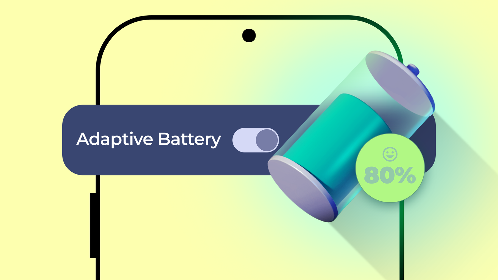 Adaptive Battery enabled on an Android phone, with a large battery icon.