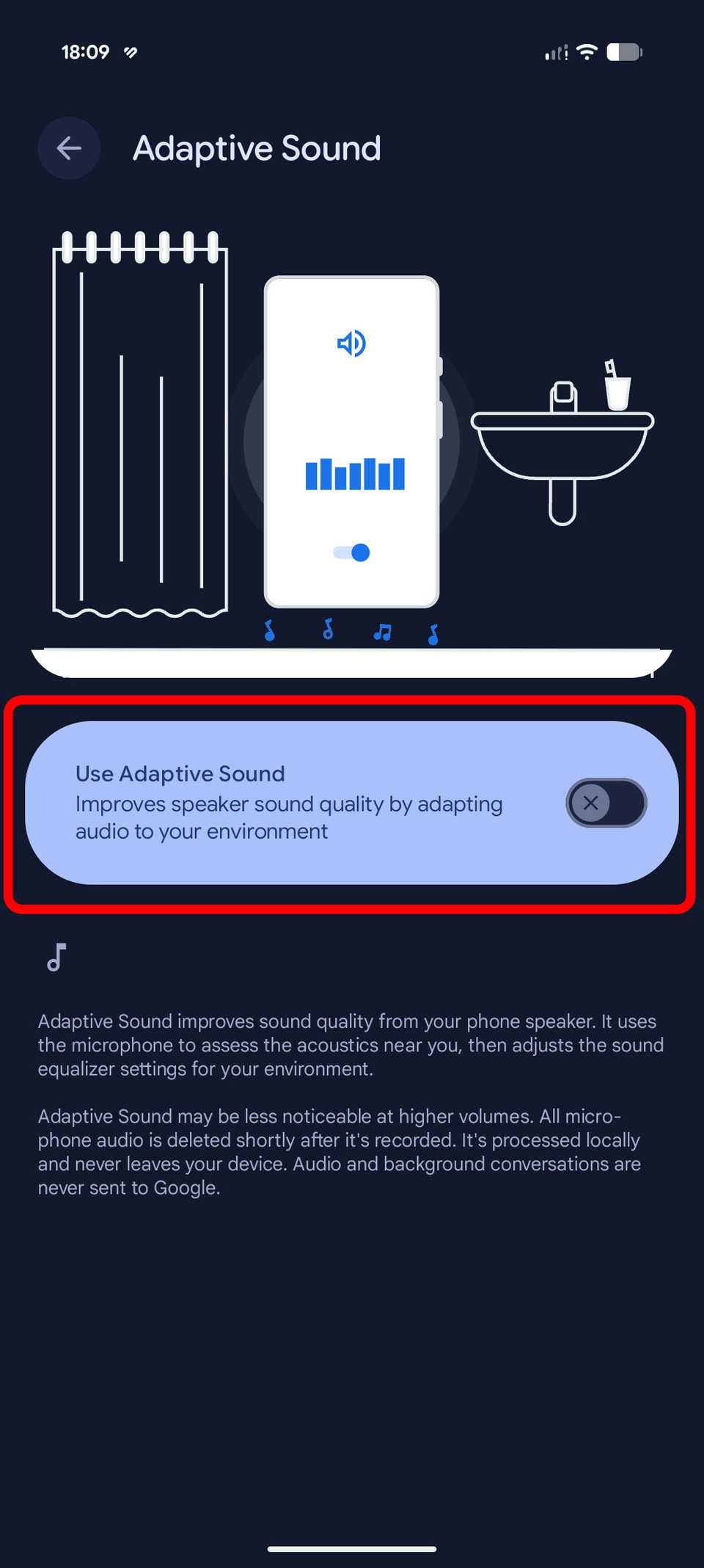 Adaptive sound is disabled on my Google Pixel 9 Pro XL smartphone