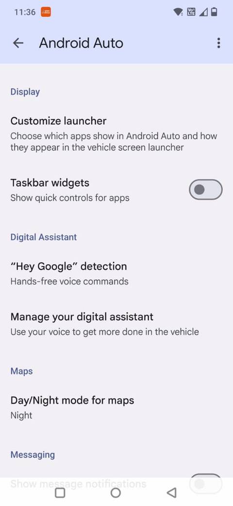 Une capture d'écran montrant la page des paramètres d'Android Auto