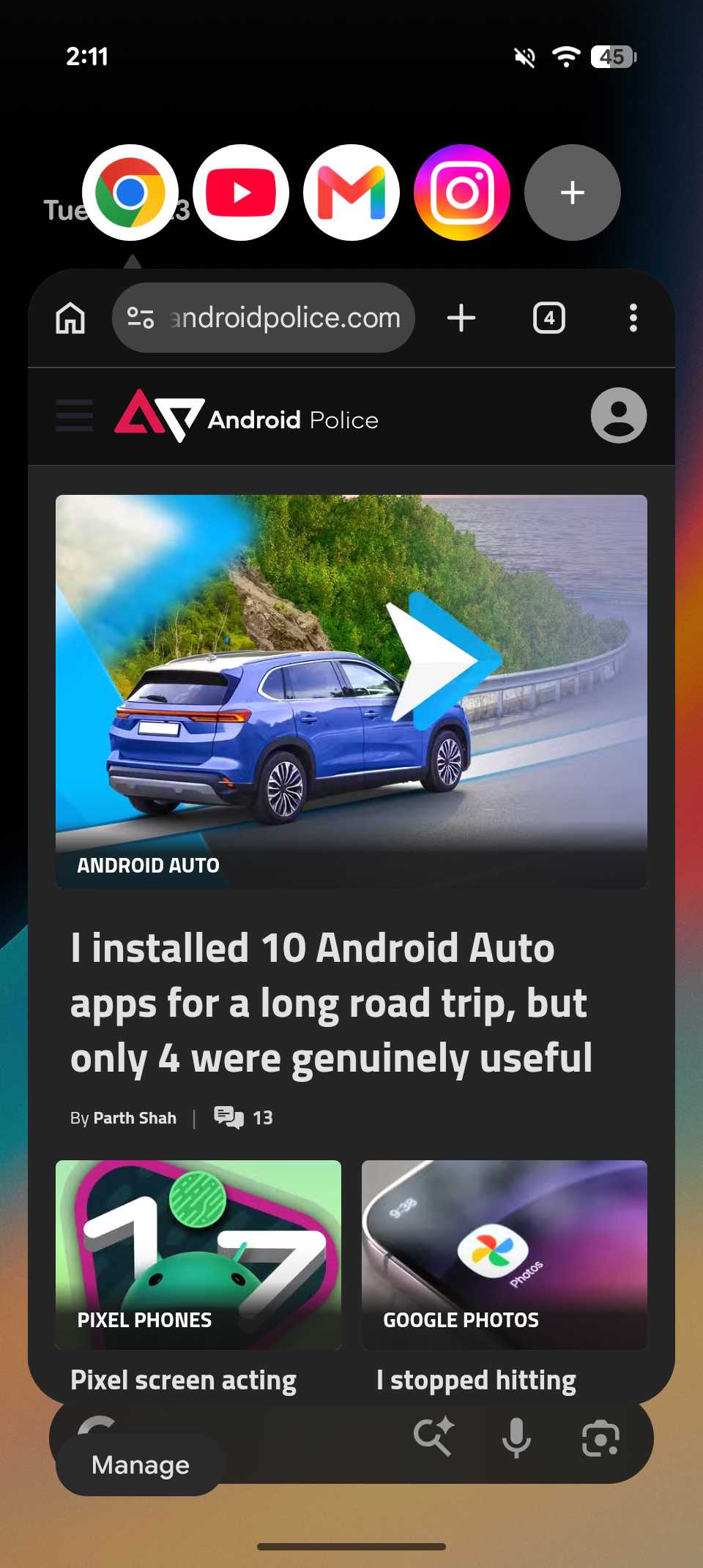 Google Chrome app open in an App Bubble