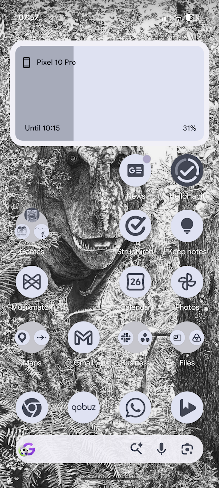 android home screen with minimal theming and app names