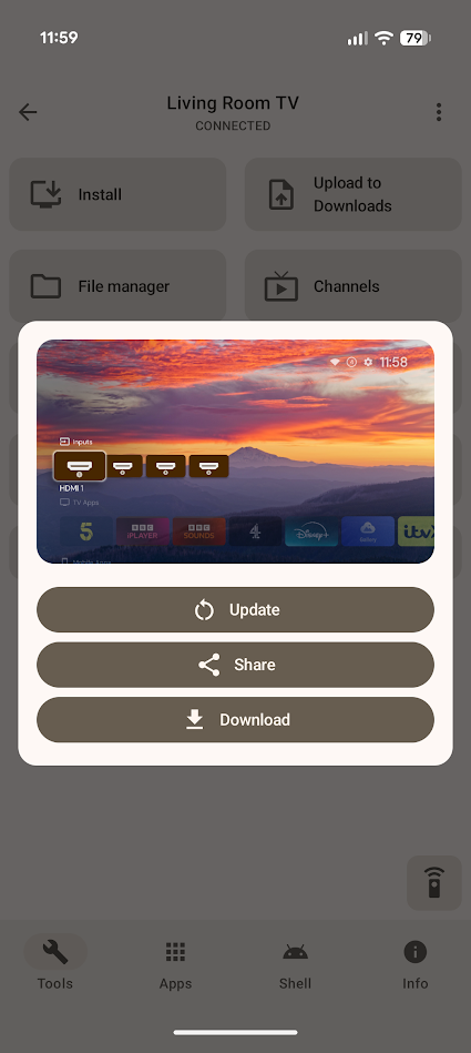 screenshot popup in atvtools app