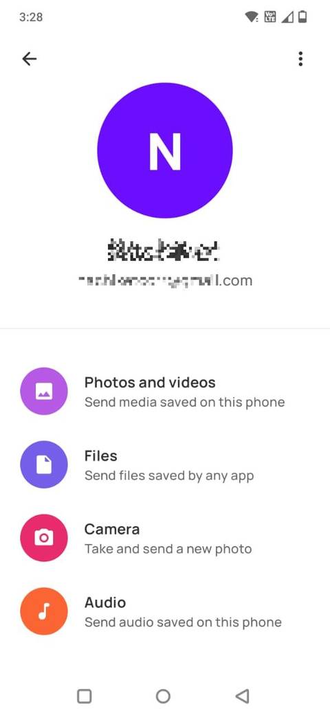 Screenshot showing the file transfer options in Blip