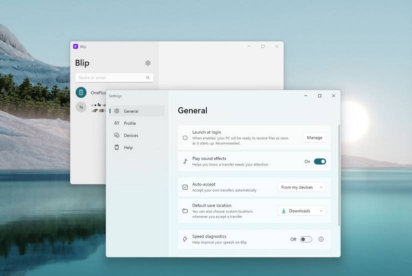 Captura de tela mostrando o aplicativo Blip em um PC com Windows