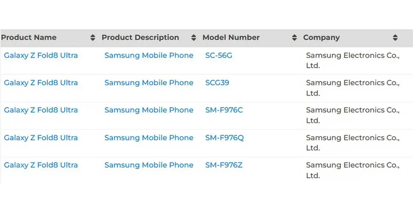 Uma captura de tela destacando o nome Galaxy Z Fold 8 Ultra no banco de dados Bluetooth SIG.