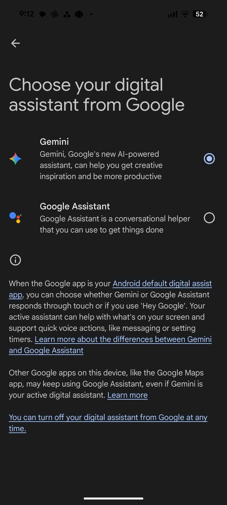 change the default assistant on Android