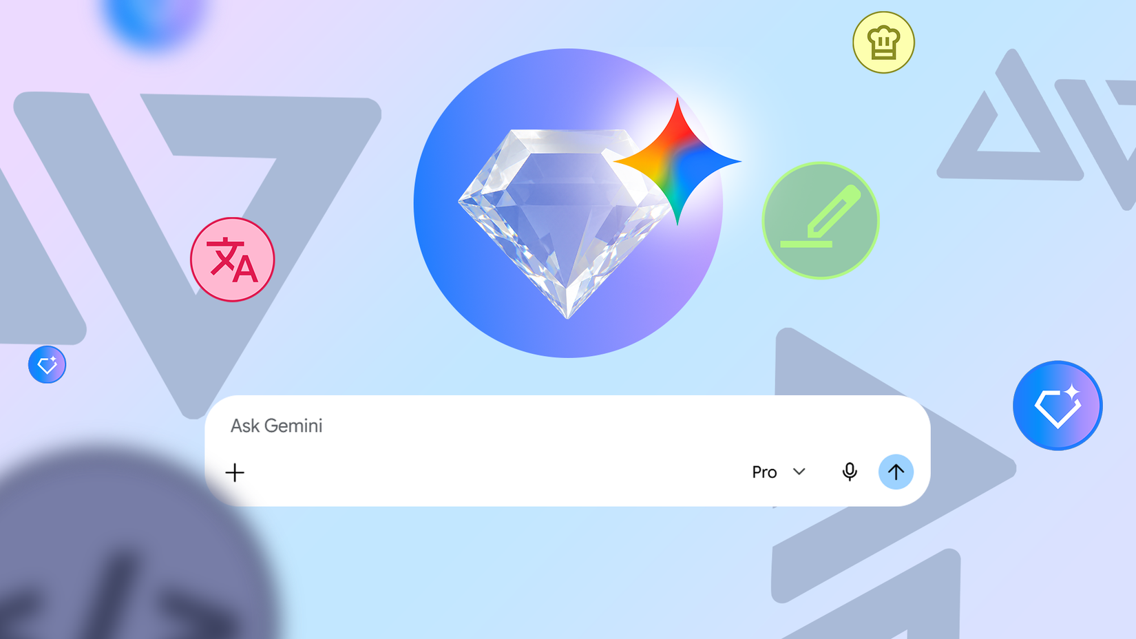 Gemini Gems interface with a gem icon above a blank chat prompt