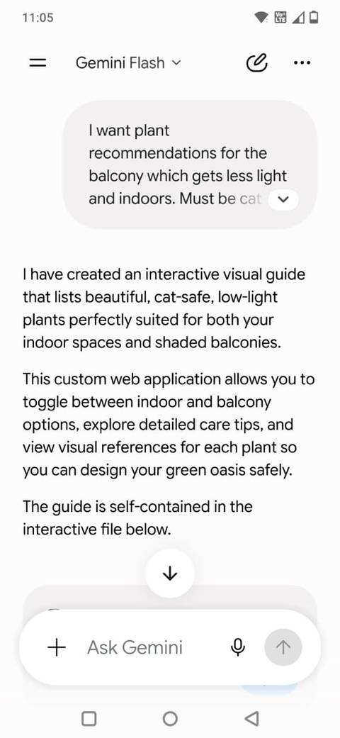 Screenshot of plant recommendations by Gemini