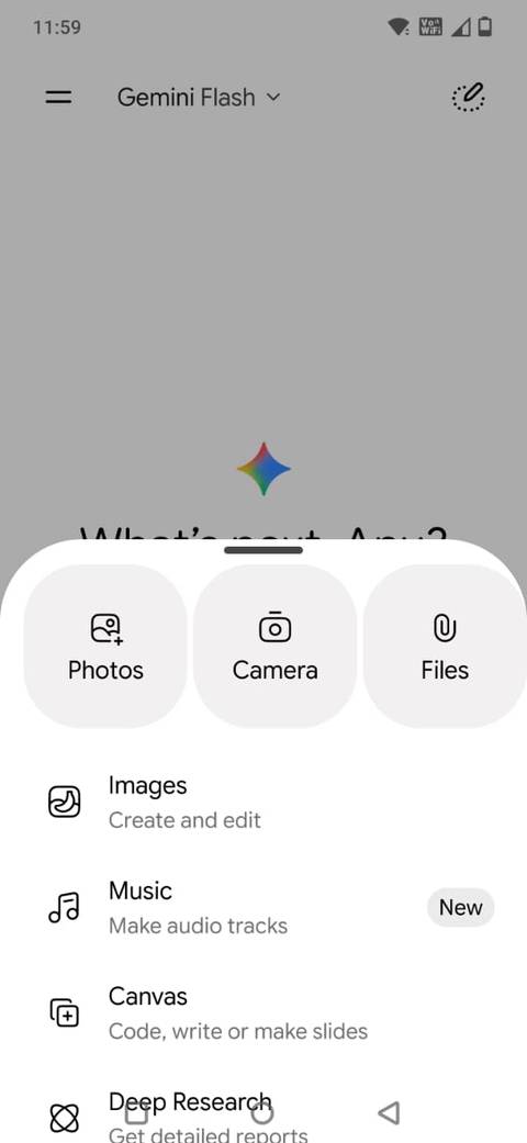 Screenshot showing the camera option in Gemini