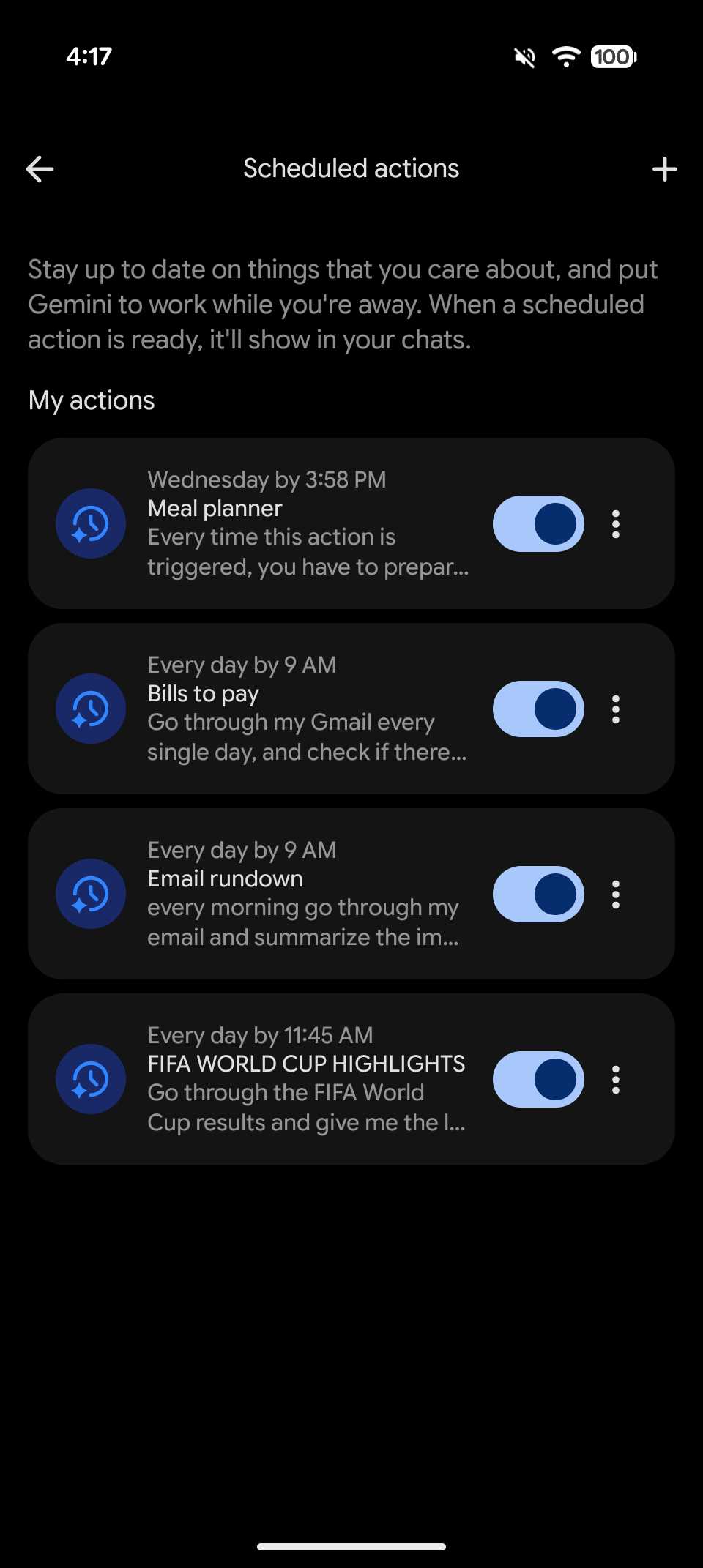 Gestore delle azioni pianificate nell'app Gemini