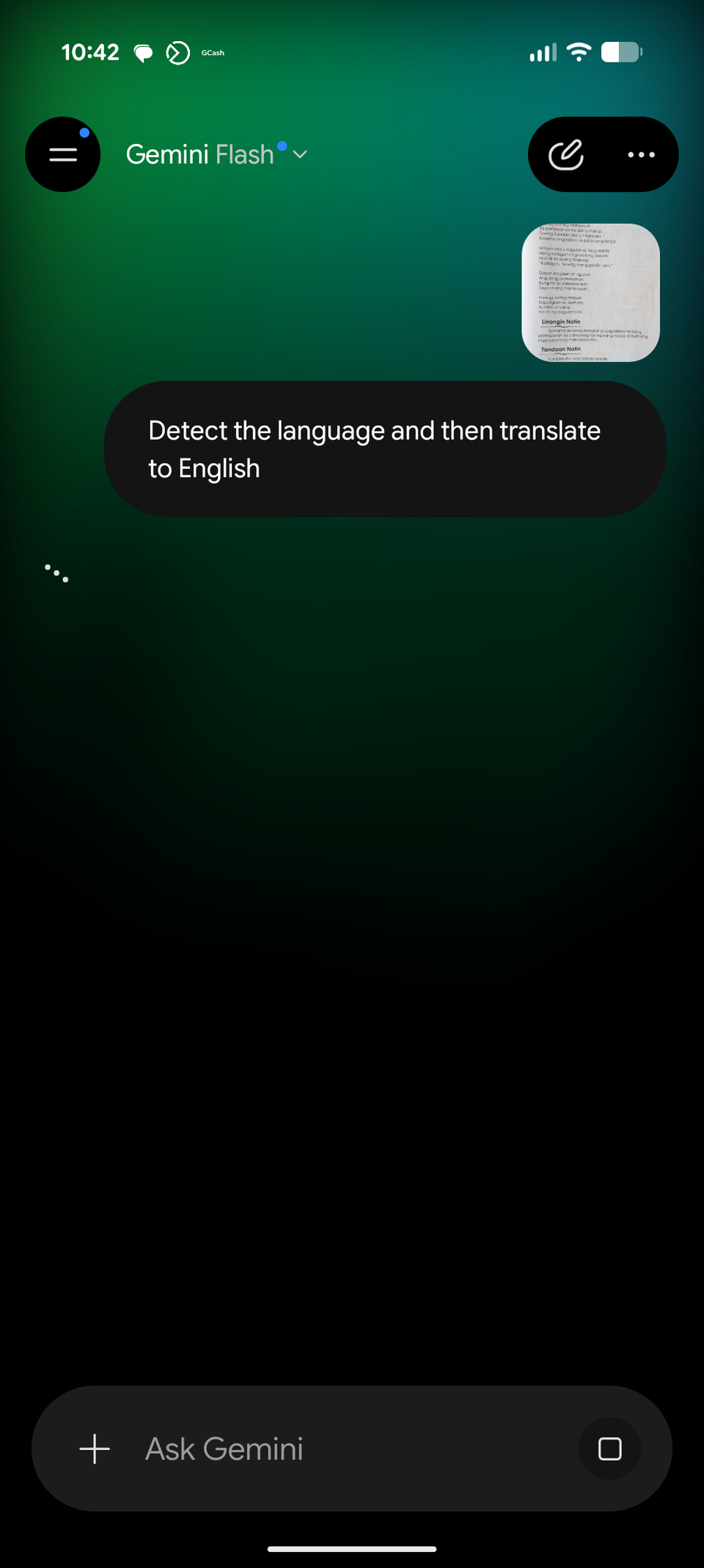Interface Gemini avec pièce jointe de traduction
