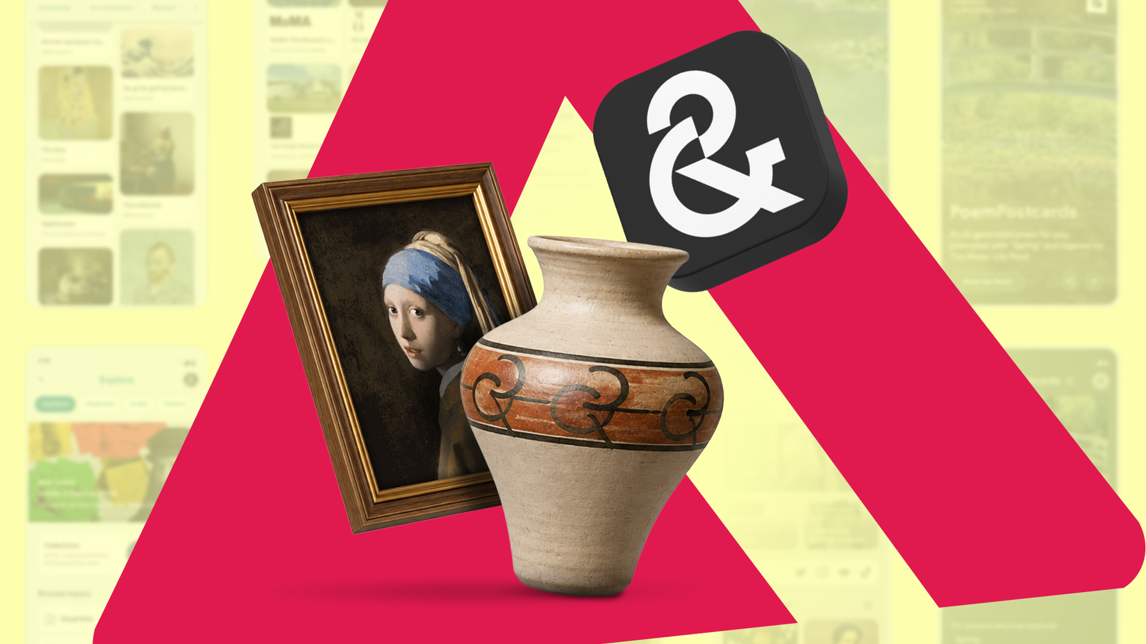Google Arts & Culture logo with a framed painting and decorative clay vase on a colorful background.