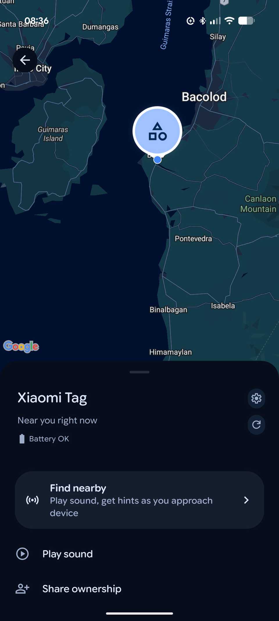 Google Find Hub app on Google Pixel 9 Pro XL showing Xiaomi Tag
