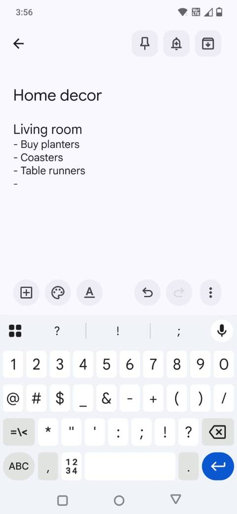 Screenshot showing how to create bullet points in Google Keep