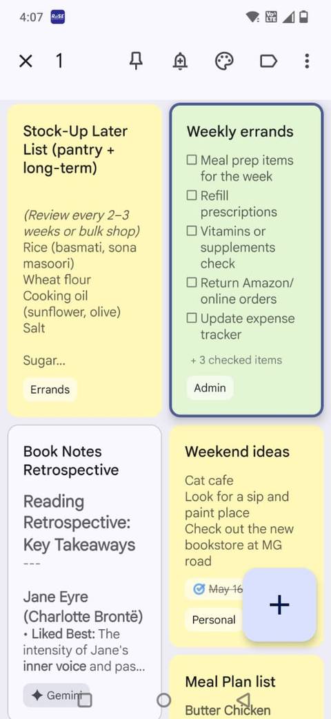 Screenshot showing how to pin a note in Google Keep