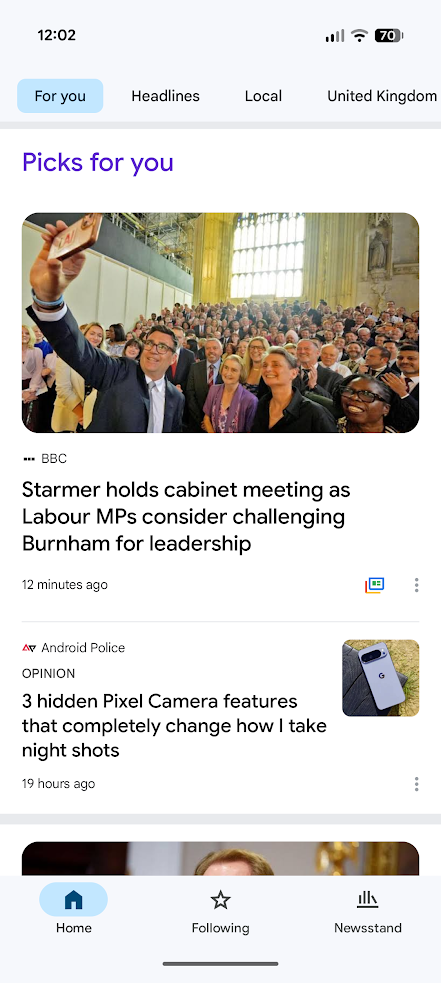 feed della home page di Google News