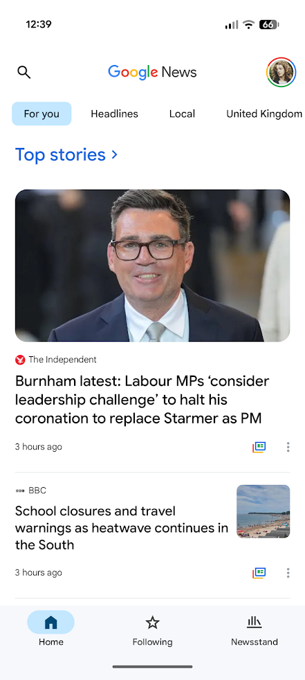 feed della home page di Google News