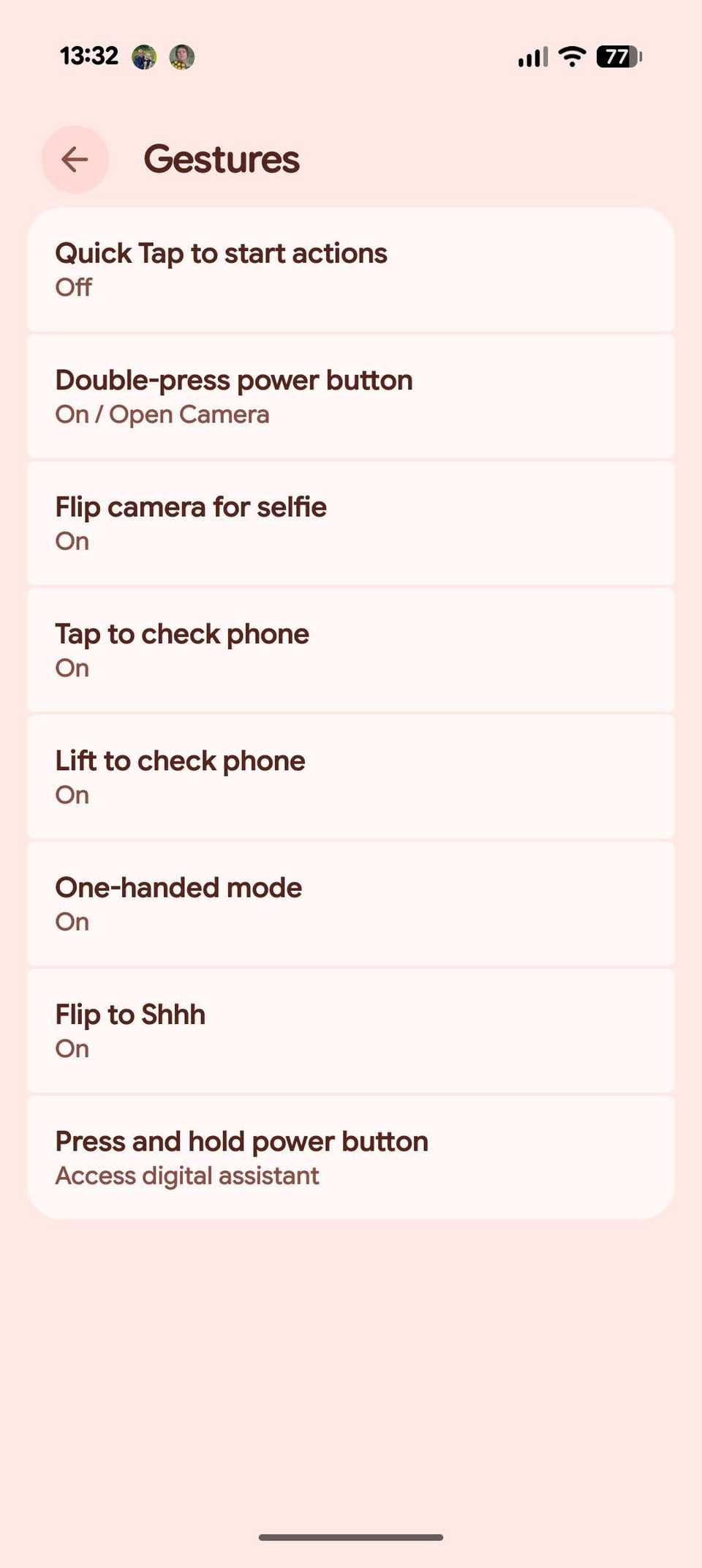 Gesture settings in Android.