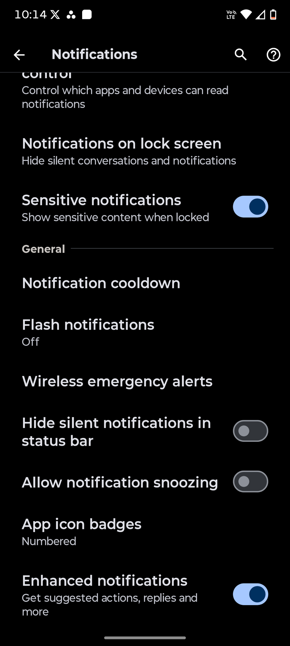 Screenshot showing the Notifcation cooldown option in Android 16 Settings