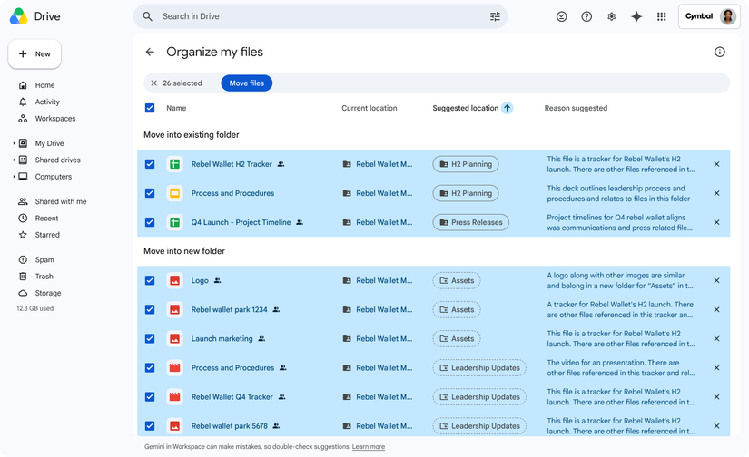 Uma imagem destacando o recurso Organizar Meus Arquivos do Google Drive.