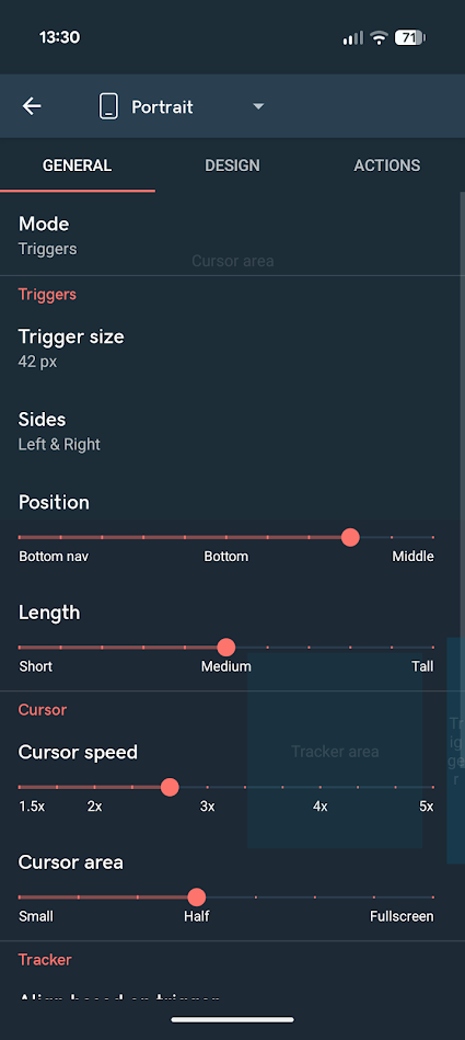 settings menu in quick cursor app