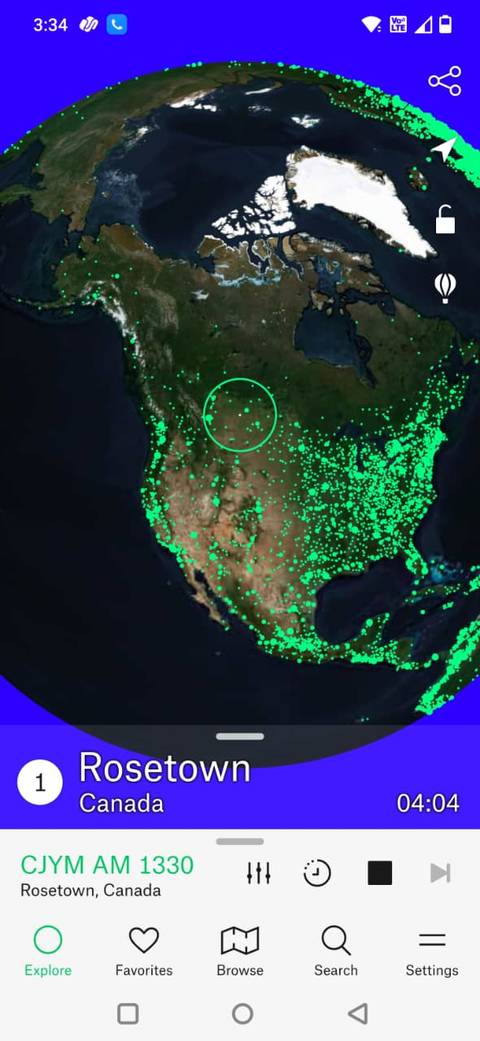 Screenshot showing the Explore tab in the Radio Garden app
