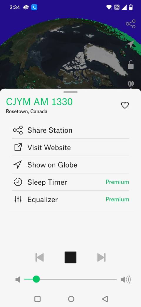 Screenshot showing the a radio station in the Radio Garden app