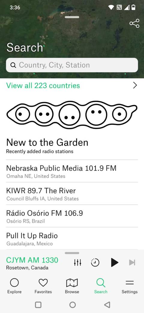 Screenshot showing the radio stations in the Radio Garden app