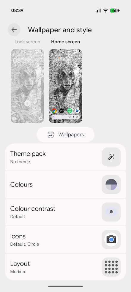 wallpaper and style menu in android 17