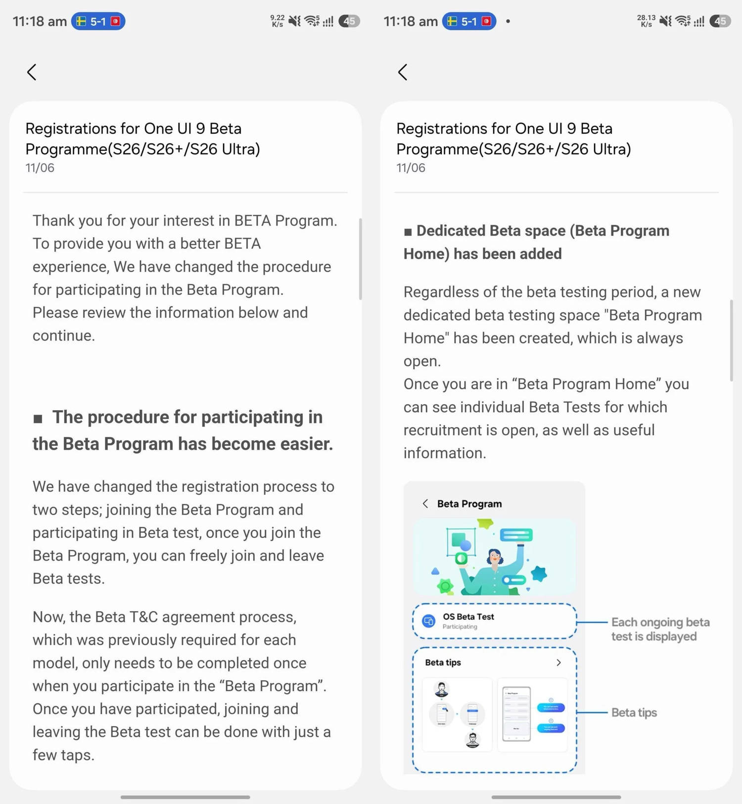 Screenshots highlighting Samsung's new beta program procedure.