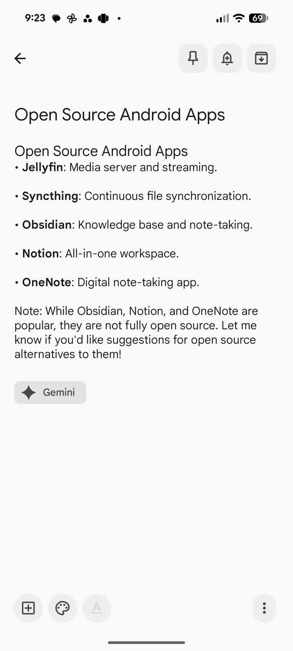 Gemini creating notes in Google Keep