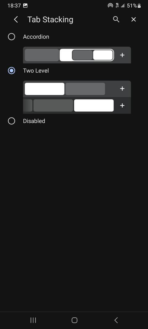 Vivaldi tab stacking settings
