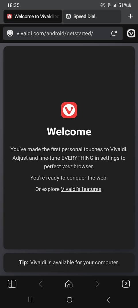 Vivaldi welcome page