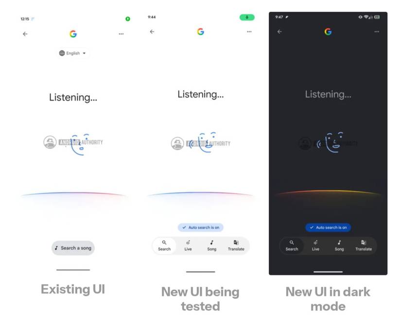 La nuova interfaccia utente di Google Ricerca vocale, accanto alla vecchia interfaccia utente.
