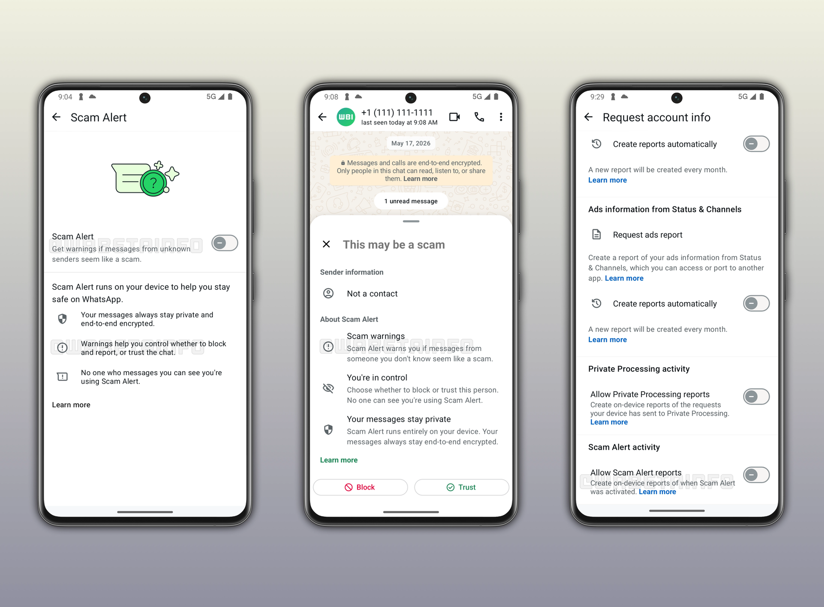 Screenshots highlighting WhatsApp