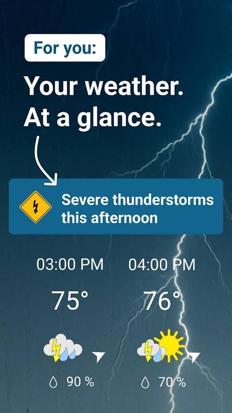 Une capture d'écran de l'application météo et radar