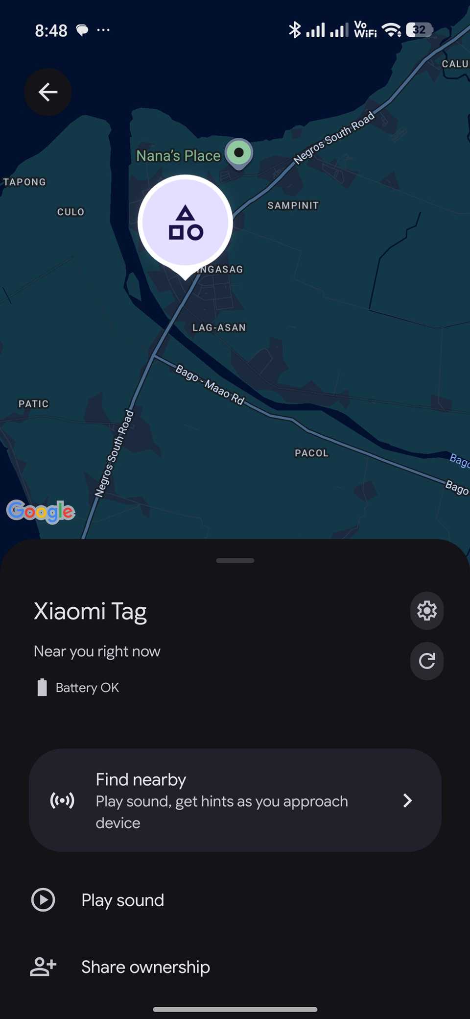 Xiaomi Tag on Google Find Hub app in Xiaomi 15T