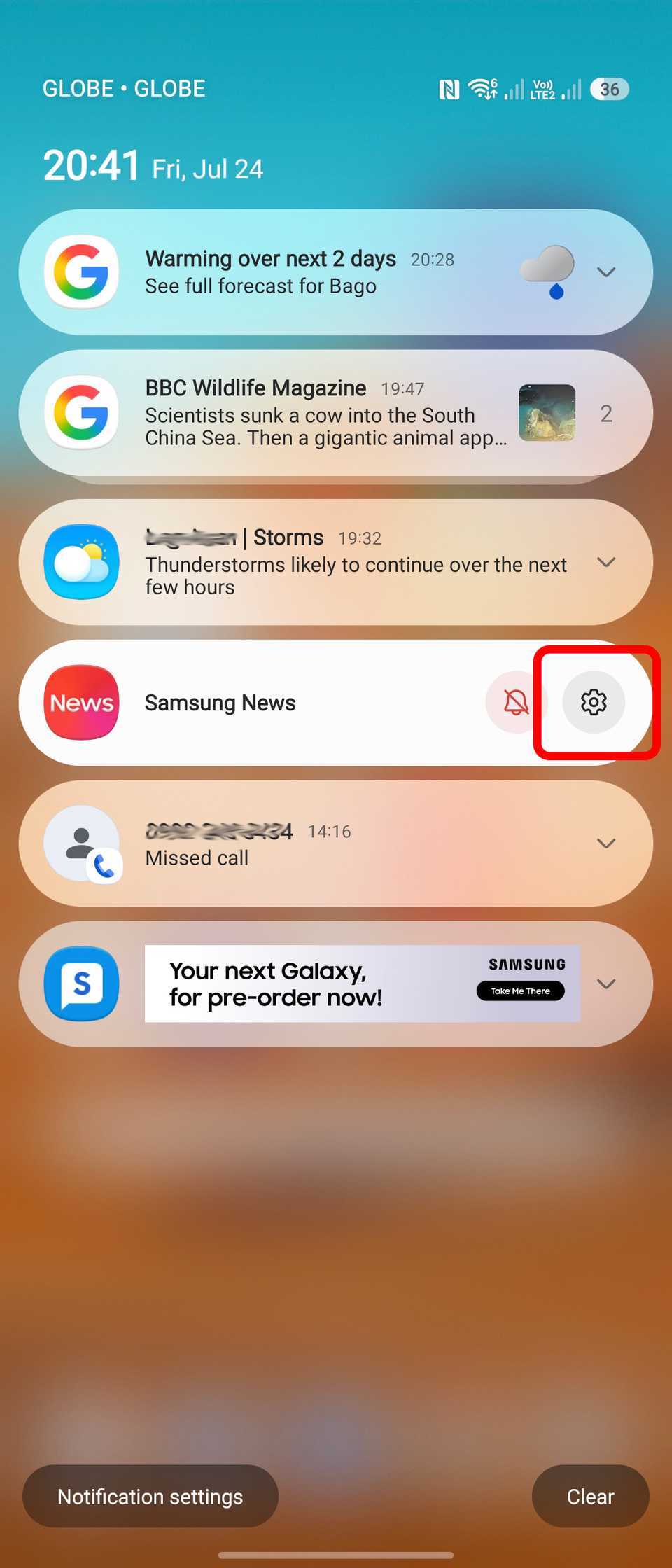 Enabling notification categories for Samsung News in Galaxy Z Flip 7