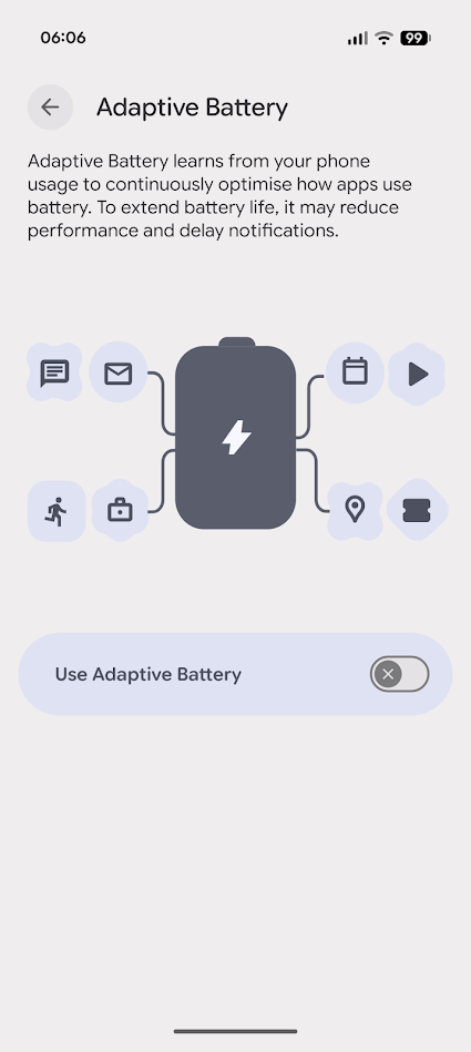 adaptive battery settings android
